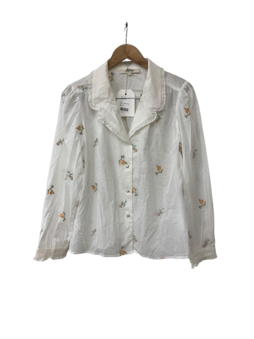 NWT Simple Retro Embroidered Floral Ivory Button Up Shirt L